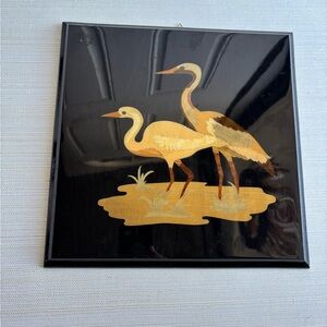 Inlaid Marquetry Crane Scene Made In Italy
